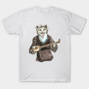 A Singing Cat Playing Samisen T-Shirt